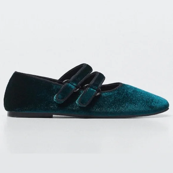 NWT Mango Velcro Fastening Velvet Ballerina Flats - Picture 5 of 9